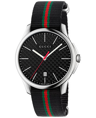 Gucci Men's Swiss G-Timeless Black Striped Nylon YA126321