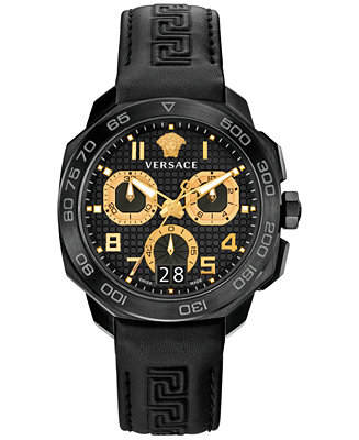 Versace Men's Swiss Black Leather Strap Watch