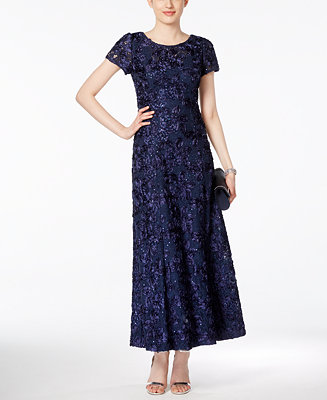 Alex Evenings Petite Rosette Lace A-Line Gown - Dresses - Women - Macy&#39;s