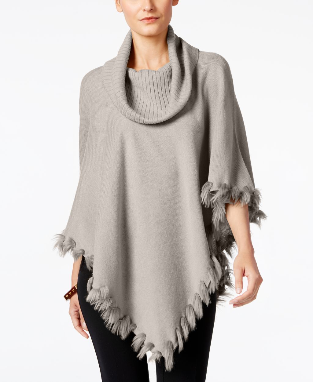 Alfani Three-quarter Sleeves Faux-Fur-Trim Poncho Sweater, Only at Macy's