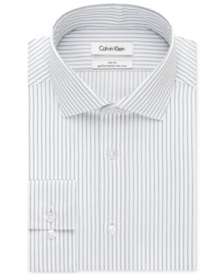 Calvin Klein STEEL Slim-Fit Non-Iron Performance Stream Blue and White Stripe Dress Shirt