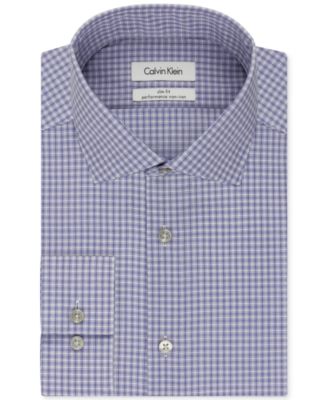 Calvin Klein STEEL Slim-Fit Non-Iron Sapphire Check Performance Dress Shirt 