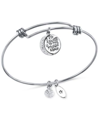 Unwritten To the Moon and Back Charm and Crystal Adjustable Bracelet in Stainless Steel