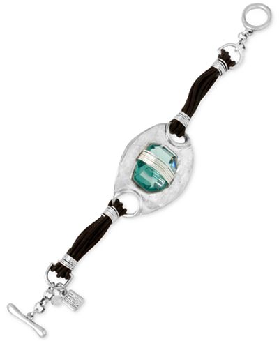Robert Lee Morris Soho Silver-Tone Black Corded Green Stone Bracelet - Jewelry & Watches - Macy's