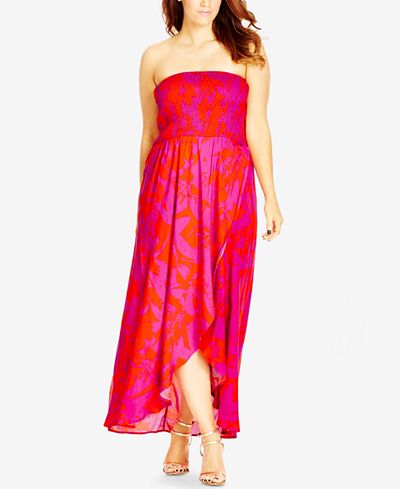 plus strapless smocked maxi dress chic