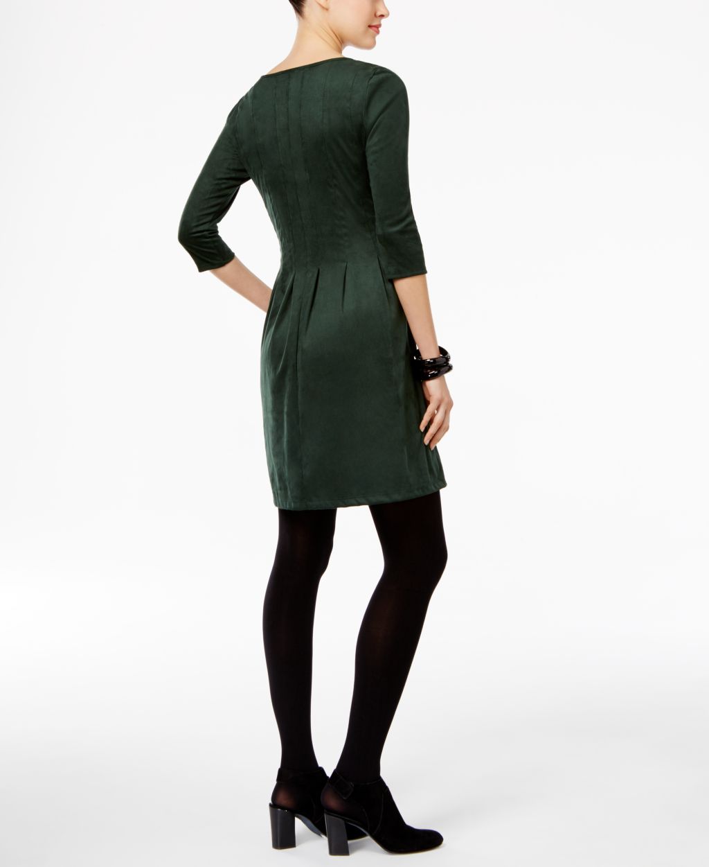 NY Collection Three-quarter-length Sleeves Petite Faux-Suede Fit & Flare Dress