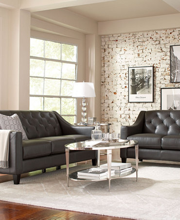 Claudia II Leather Sofa Living Room Furniture Collection - Furniture - Macy&#39;s