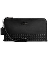 COACH DOUBLE ZIP WALLET IN LACQUER RIVETS PEBBLE LEATHER 