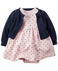 Carter's Baby Girls' 2-Piece Dot-Print Dress & Navy Sweater Set 