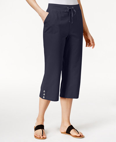 Karen Scott Petite Drawstring Button-Detail Capri Pants, Only at Macy's - Pants & Capris - Women