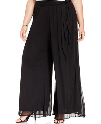 MSK Plus Size Tie-Front Palazzo Pants - Pants - Women - Macy's