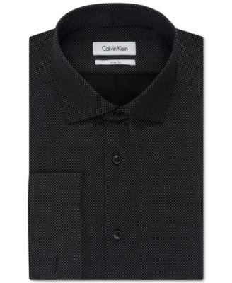 Calvin Klein STEEL Slim-Fit Non-Iron Performance Black Dot Print Dress Shirt