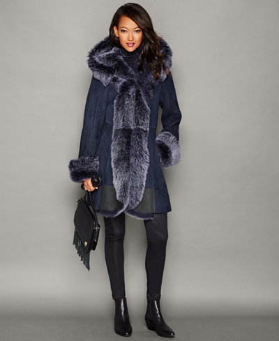 The Fur Vault Hooded Shearling Lamb Coat - The Fur Vault - Women - Macy&#39;s