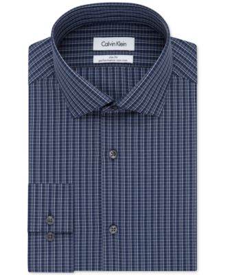 Calvin Klein STEEL Slim-Fit Non-Iron Performance Petrol Blue Check Dress Shirt