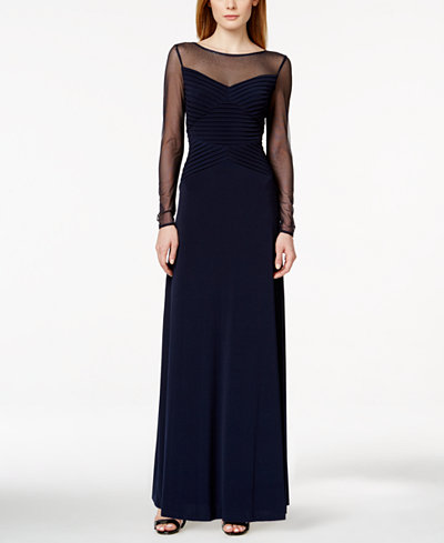 Calvin Klein Illusion Long-Sleeve Gown - Dresses - Women - Macy&#39;s