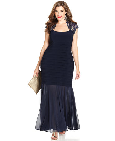 Xscape Plus Size Glitter-Lace Mermaid Gown - Dresses - Women - Macy&#39;s