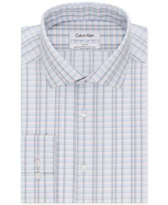 Calvin Klein STEEL Slim-Fit Non-Iron Performance Blue Plaid Dress Shirt