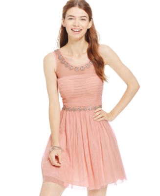 City Triangles Juniors&#39; Embellished Illusion Pleated Party Dress - Juniors Dresses - Macy&#39;s