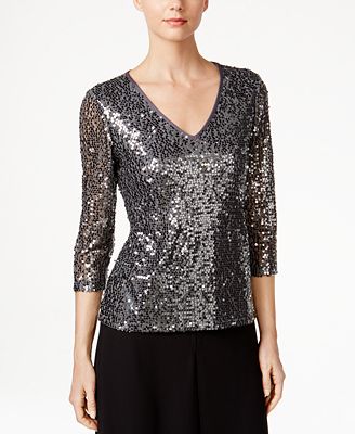 Onyx V-Neck Sequin Top - Tops - Women - Macy's