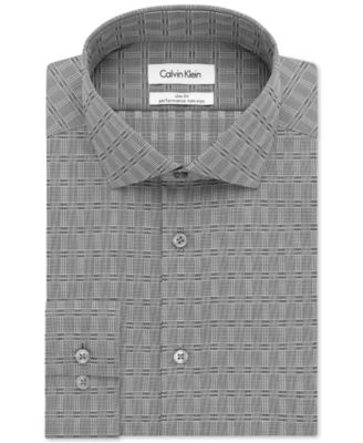 Calvin Klein STEEL Slim-Fit Non-Iron Performance Graphite Plaid Dress Shirt