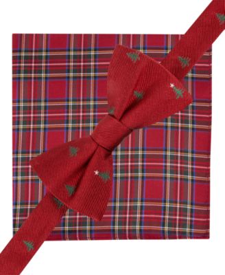 Tommy Hilfiger Christmas Tree To-Tie Bow Tie and Royal Stuart Pocket Square Set