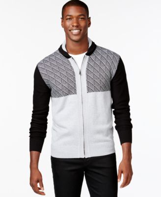Sean John Jacquard Zip-Up Cardigan