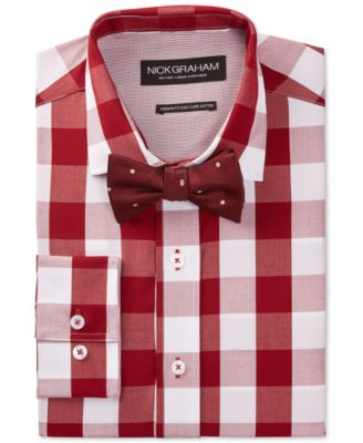 Nick Graham Red Buffalo Check Dress Shirt and Dot Bowtie Set