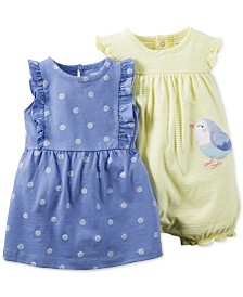 Carter's Baby Girls' 2-Pack Dot Dress & Yellow Romper Set