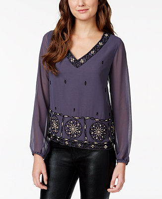 American Rag Embellished V-Neck Blouse, Only at Macy&#39;s - Juniors Tops - Macy&#39;s