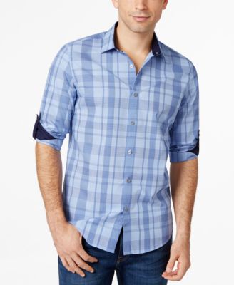 Alfani RED Slim-Fit Chambray Plaid Shirt, Only at Macy's