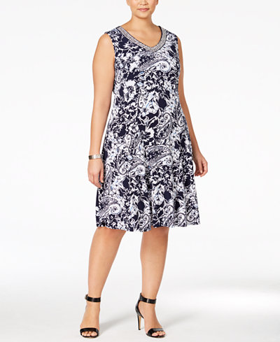 plus flare jm printed dress macy