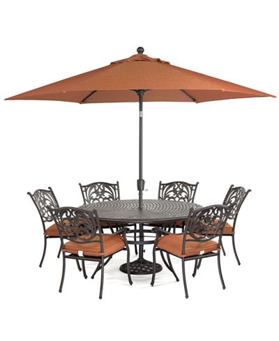 Chateau Outdoor Cast Aluminum 7-Pc. Dining Set (60&quot; Round Dining Table and 6 Dining Chairs ...