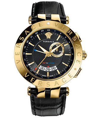Versace Watch, Unisex Swiss V-Race GMT Black
