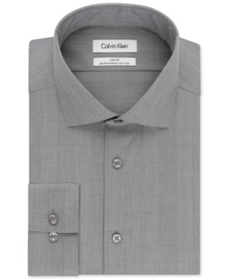 Calvin Klein STEEL Slim-Fit Non-Iron Performance Smokey Grey Grid Dress Shirt