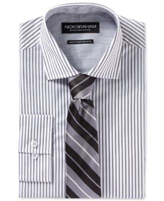 Nick Graham Grey Stripe Dress Shirt and Grey Split Bar Tie Set