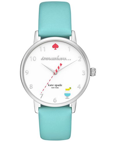 kate spade new york Women's Metro Island Turquoise Leather Strap Watch 34mm KSW1104