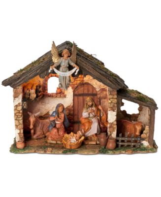 Roman Fontanini Lighted Stable 6 Piece Set Nativity Scene - Holiday 