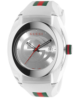 Gucci Sync Unisex Swiss White Striped Rubber YA137102