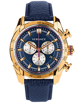 Versace Men's Swiss Chronograph V-Ray Blue Leather