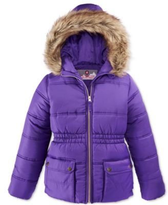 Protection System Girls' Puffer Coat with Faux Fur Trim