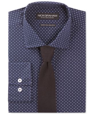 Nick Graham Navy Dot Print Dress Shirt and Navy Solid Knit Tie Set