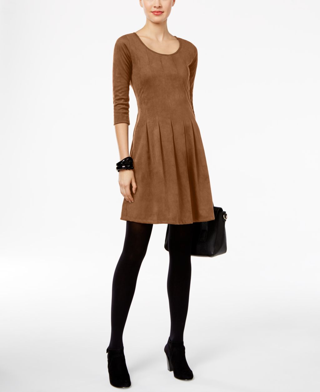NY Collection Three-quarter-length Sleeves Petite Faux-Suede Fit & Flare Dress