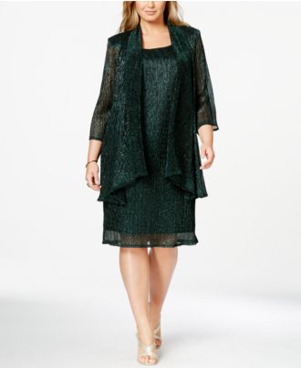 R&M Richards Plus Size Sleeveless Metallic Dress and Jacket - Dresses - Women - Macy&#39;s