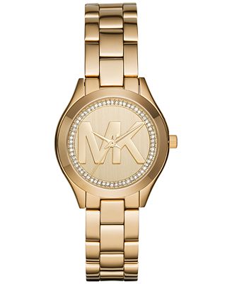 Michael Kors Women&#39;s Mini Slim Runway Gold-Tone Stainless Steel Bracelet Watch 33mm MK3477 ...
