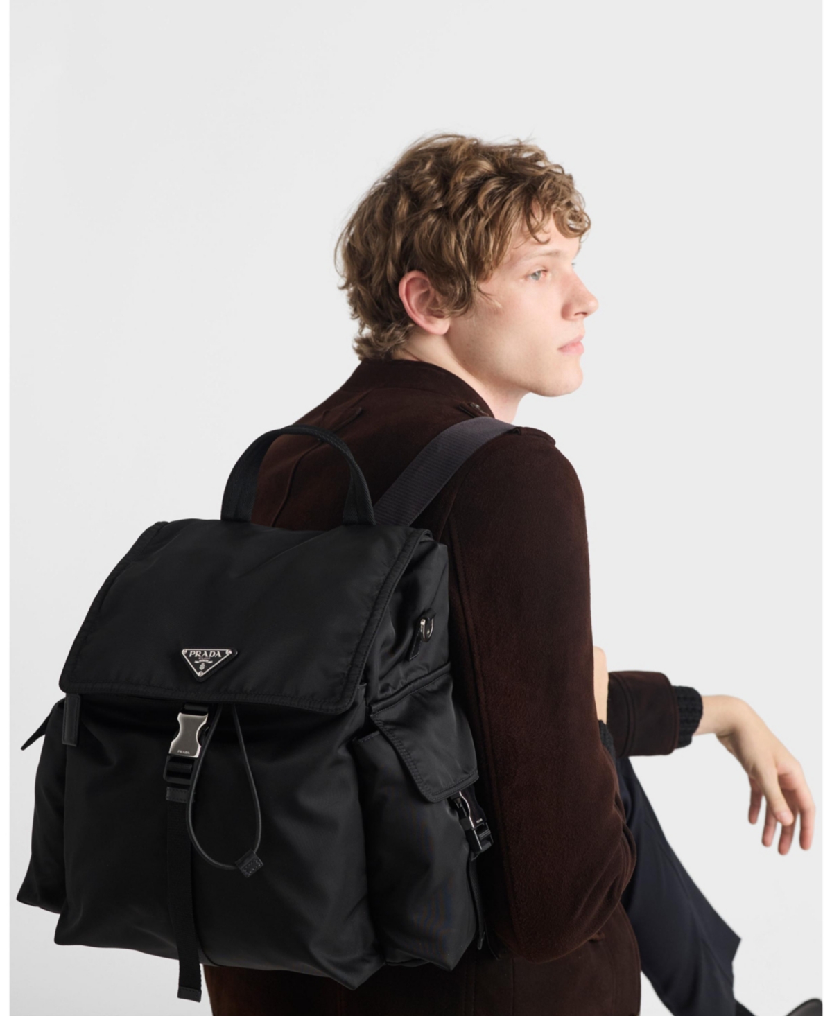 PRADA 익스플로어 리사이클 나일론 가죽 백팩