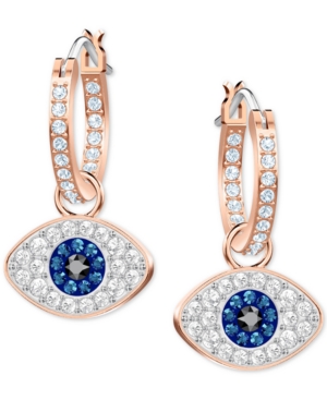 image of Swarovski Rose Gold-Tone Crystal Evil Eye Small Hoop Earrings s