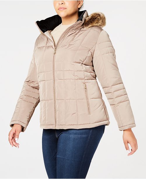 Calvin Klein Plus Size Faux Fur Trim Puffer Coat Reviews Coats