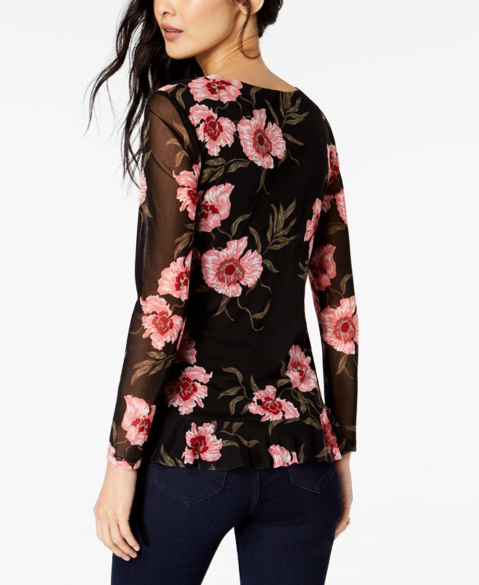 INC International Concepts I.N.C. Floral-Print Ruched-Front Top ...