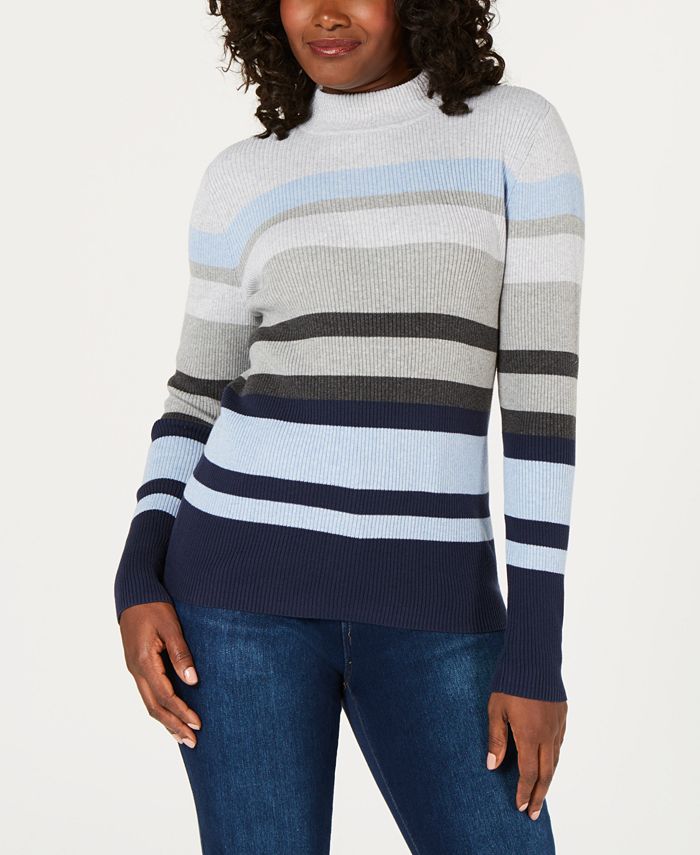 Karen Scott Cotton Striped MockTurtleneck Sweater, Created for Macy's