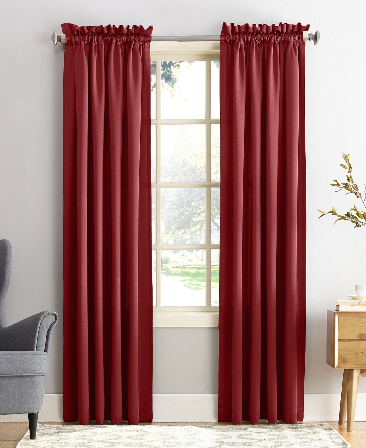 Room Darkening Rod Pocket Curtain Panel - Holiday red